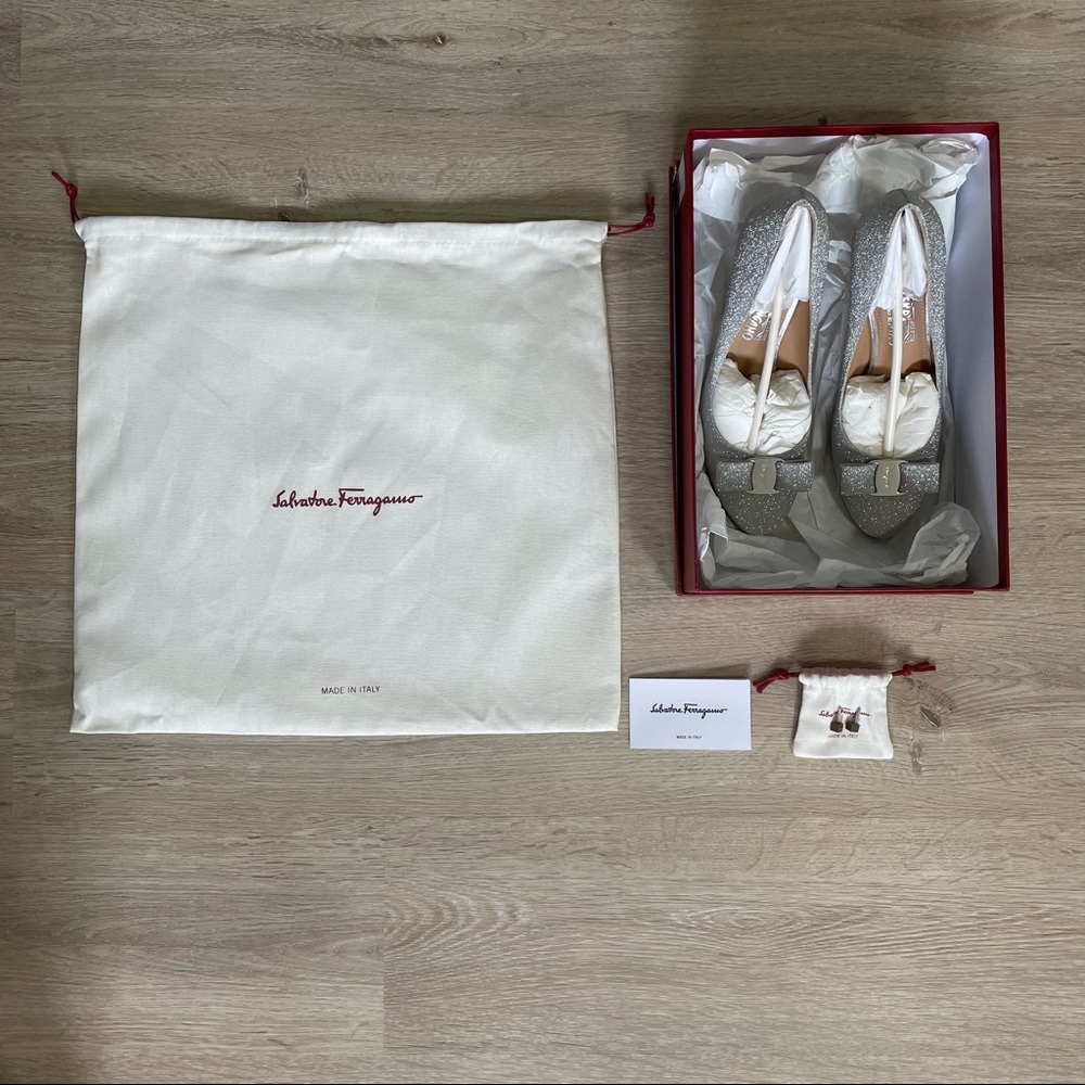 🆕 Salvatore Ferragamo Osimo Glitter Leather Pumps - Picture 11 of 14
